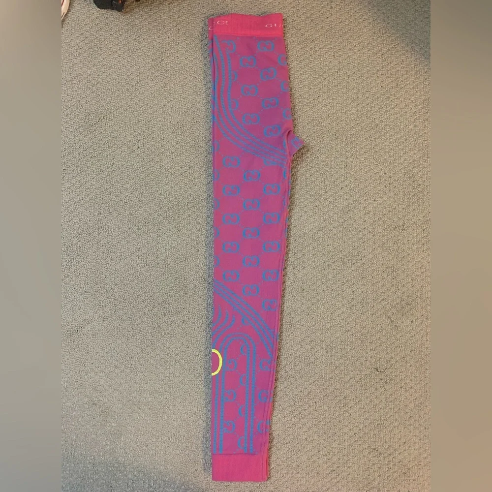 Gucci GG Jacquard Tubular Leggings Pink/Blue Size S - Picture 6 of 11